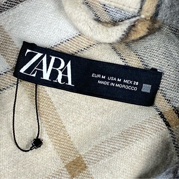 Zara Plaid Shirt Jacket Shacket Women M Plaid Oversized Long Sleeve Button Up - Picture 3 of 10